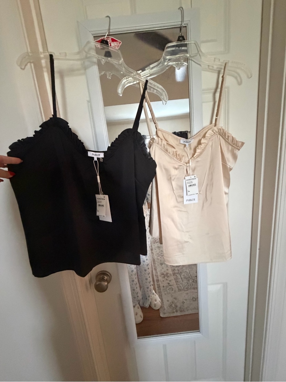 Parker Satin Ruffle Cami Duo in Black and Cream